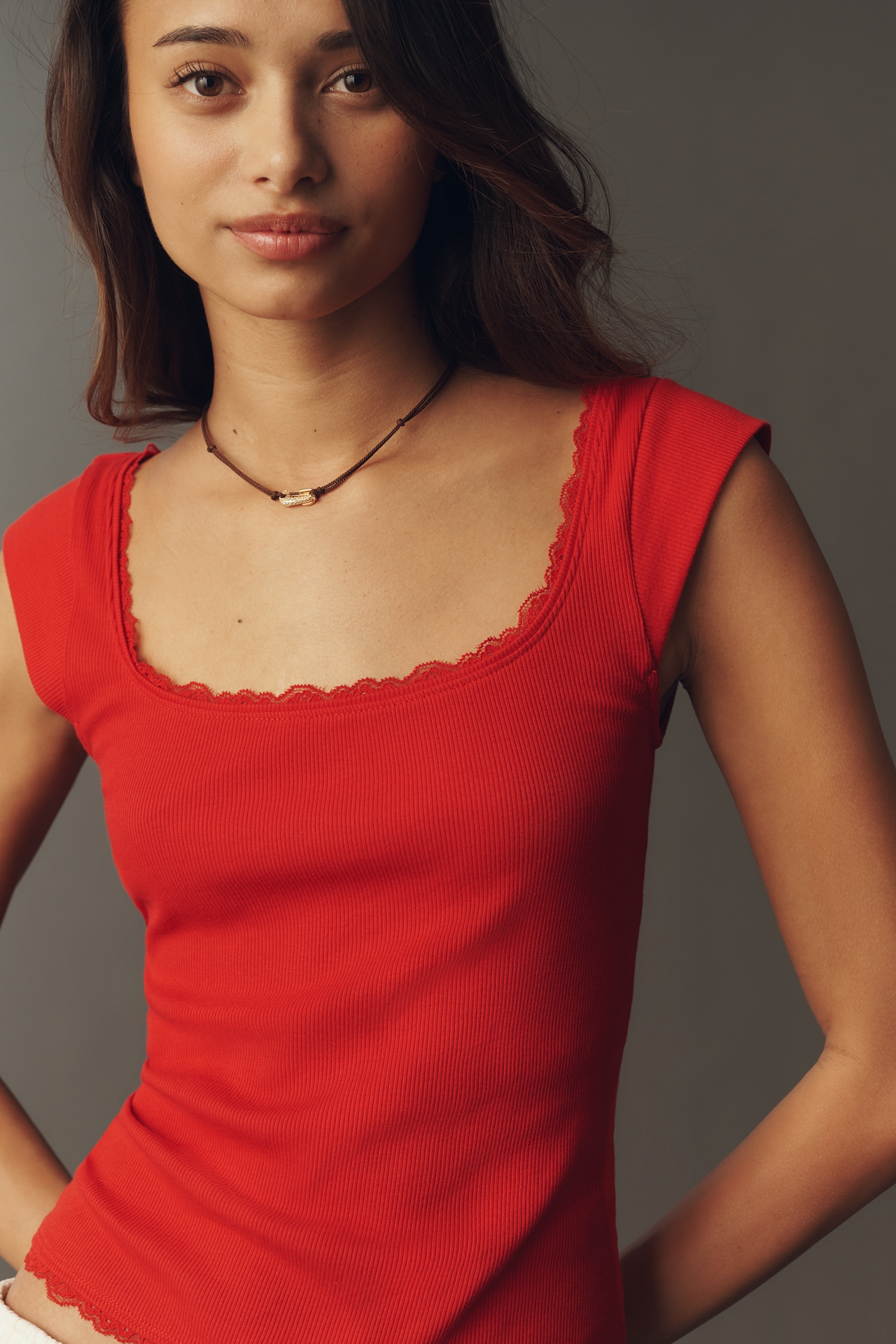 Maeve Lace-Trim Cap-Sleeve Shirt