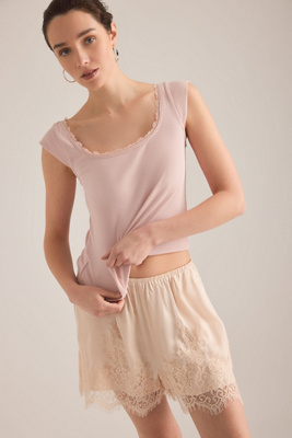 Maeve Lace-trim Cap-sleeve Top In Brown