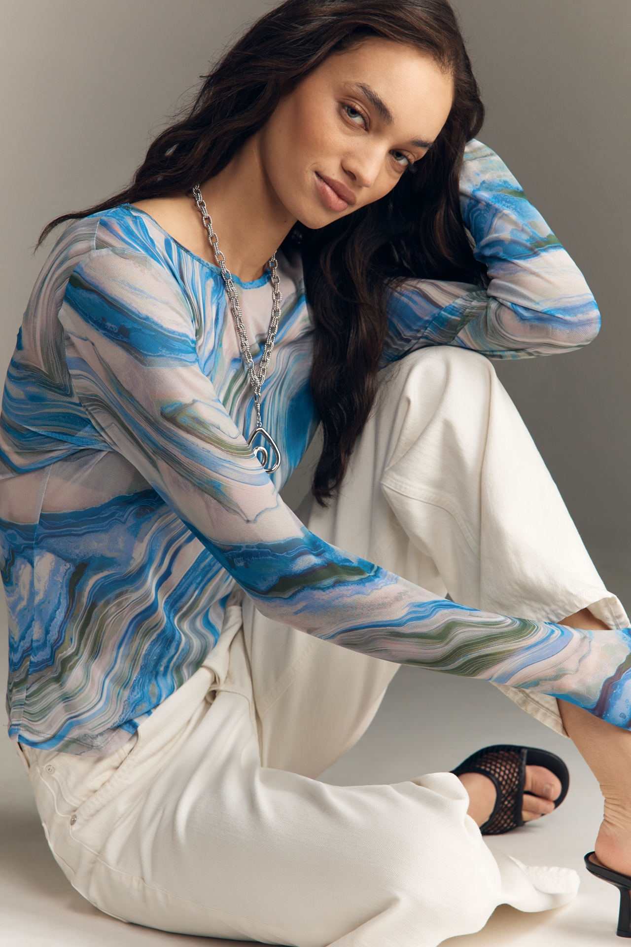 By Anthropologie Long-Sleeve Mesh Top