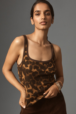 Pilcro Mesh-trim Tank Top In Animal Print