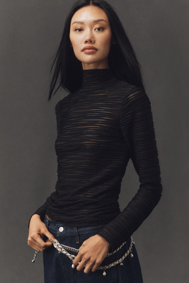 Pilcro Metallic Textured Turtleneck Top In Animal Print
