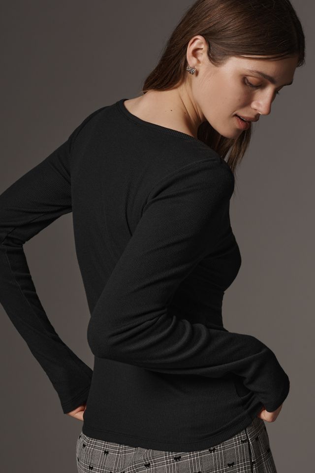 Maeve Long-Sleeve Scoop-Neck Ribbed Top #1