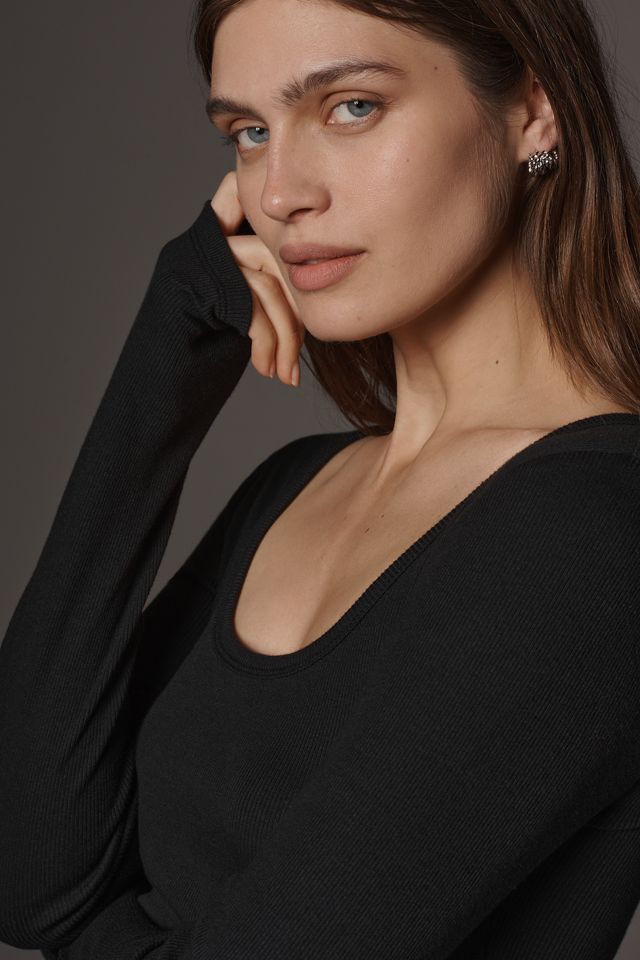 Maeve Long-Sleeve Scoop-Neck Ribbed Top #3