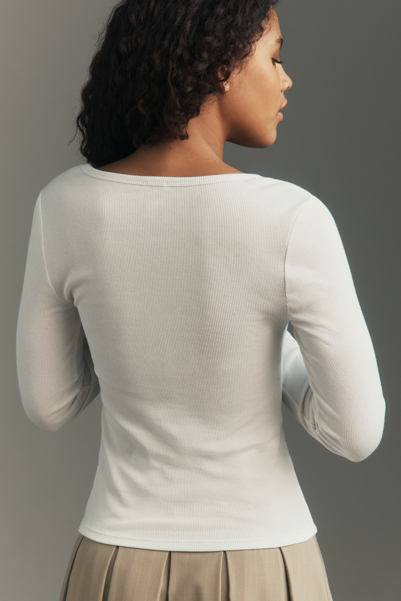 Maeve Long-Sleeve Scoop-Neck Ribbed Tee