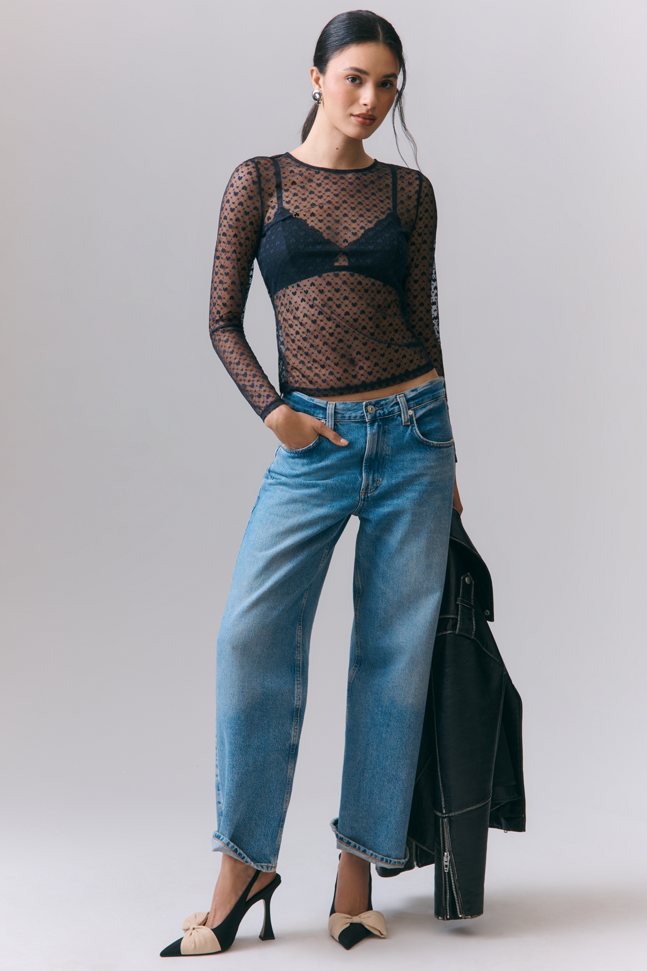 Maeve Sheer Heart Long-Sleeve Top