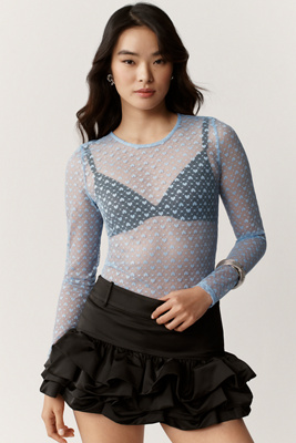 Maeve Sheer Heart Long-Sleeve Top