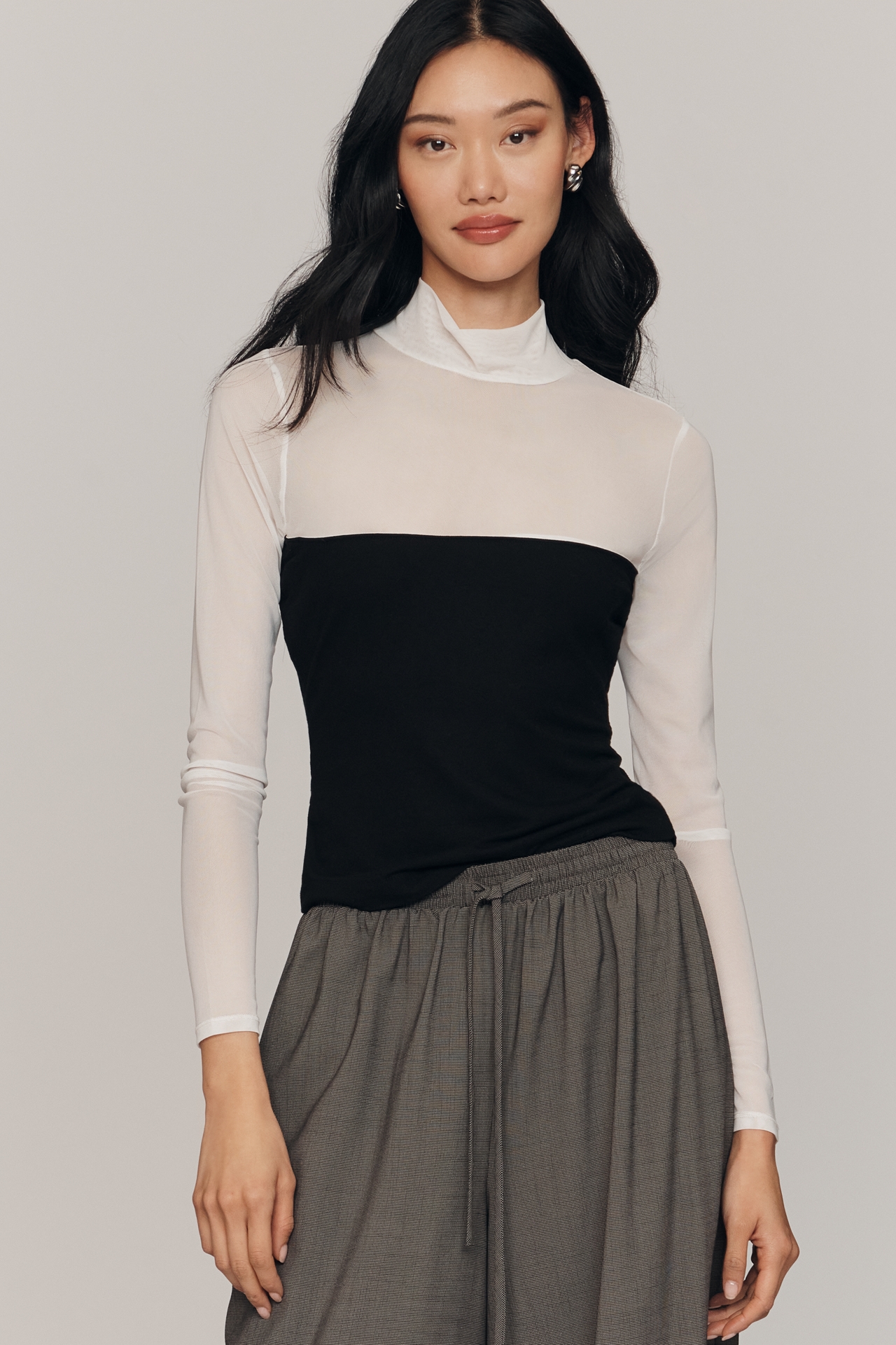 Maeve Cold-Shoulder Long-Sleeve Mock-Neck Top