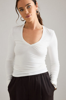 Maeve Long-Sleeve Ruched Front Top