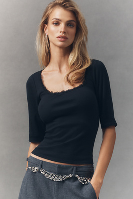 Lace-Trimmed Three-Quarter Sleeve Top