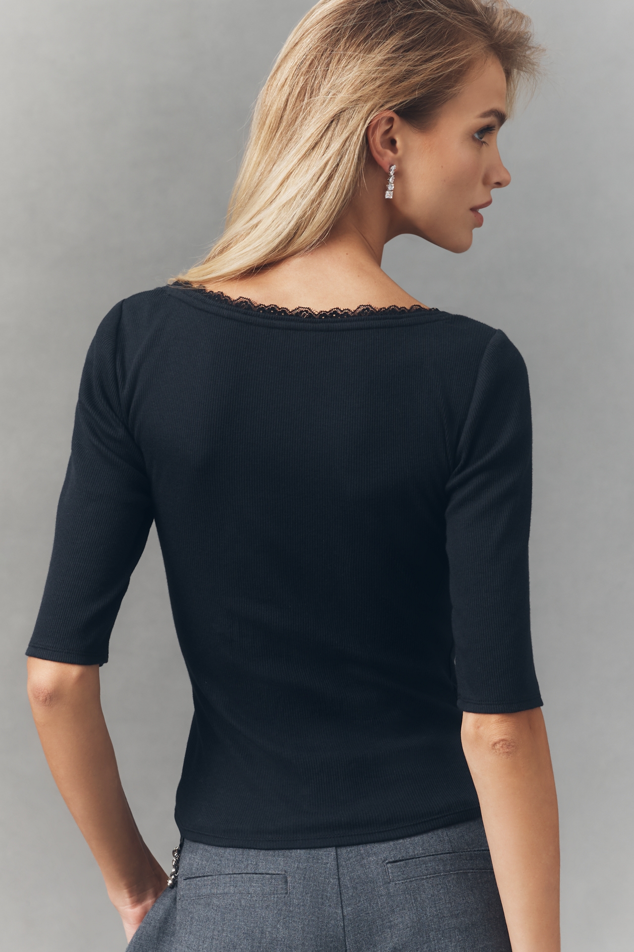 Maeve Lace-Trimmed Three-Quarter Sleeve Top