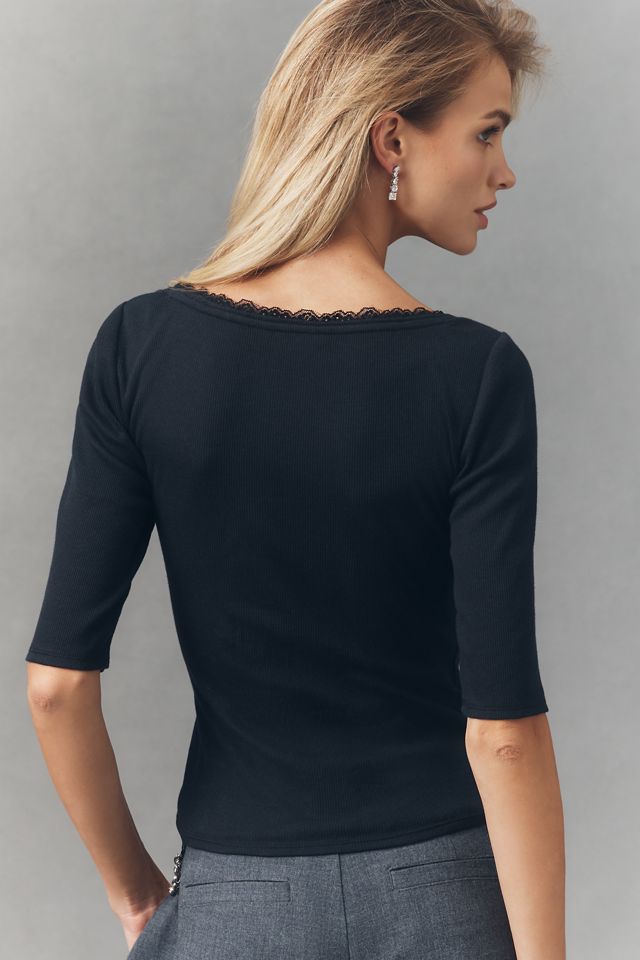 Maeve Lace-Trimmed Three-Quarter Sleeve Top #1