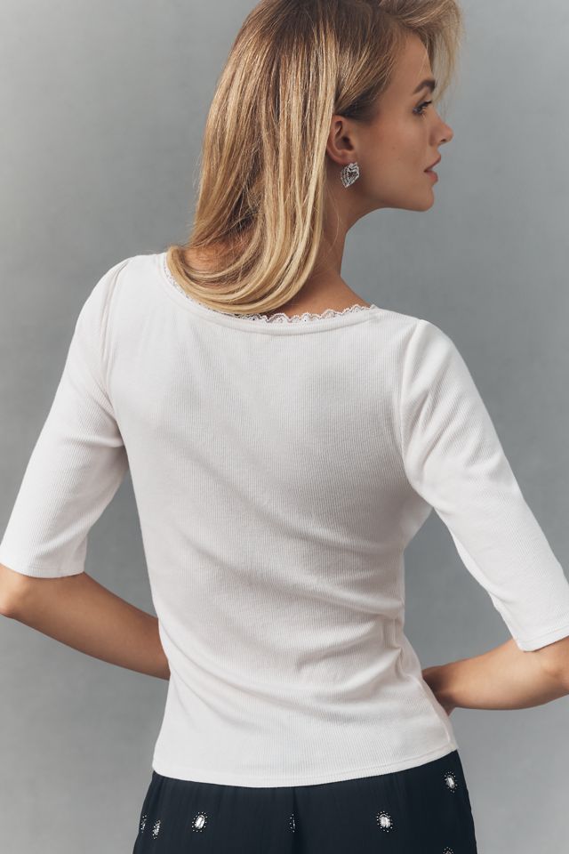 Maeve Lace-Trimmed Three-Quarter Sleeve Top #1