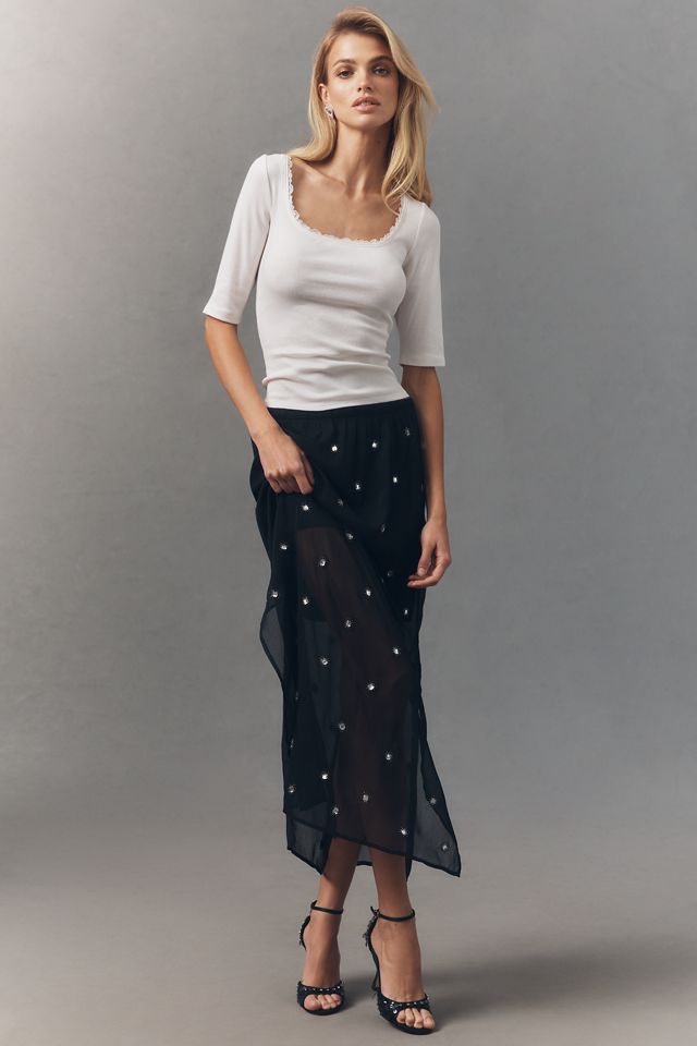Maeve Lace-Trimmed Three-Quarter Sleeve Top #2