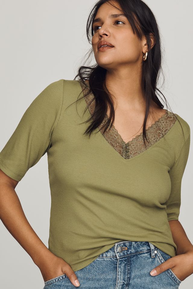 Maeve V-Neck Henley T-Shirt #4