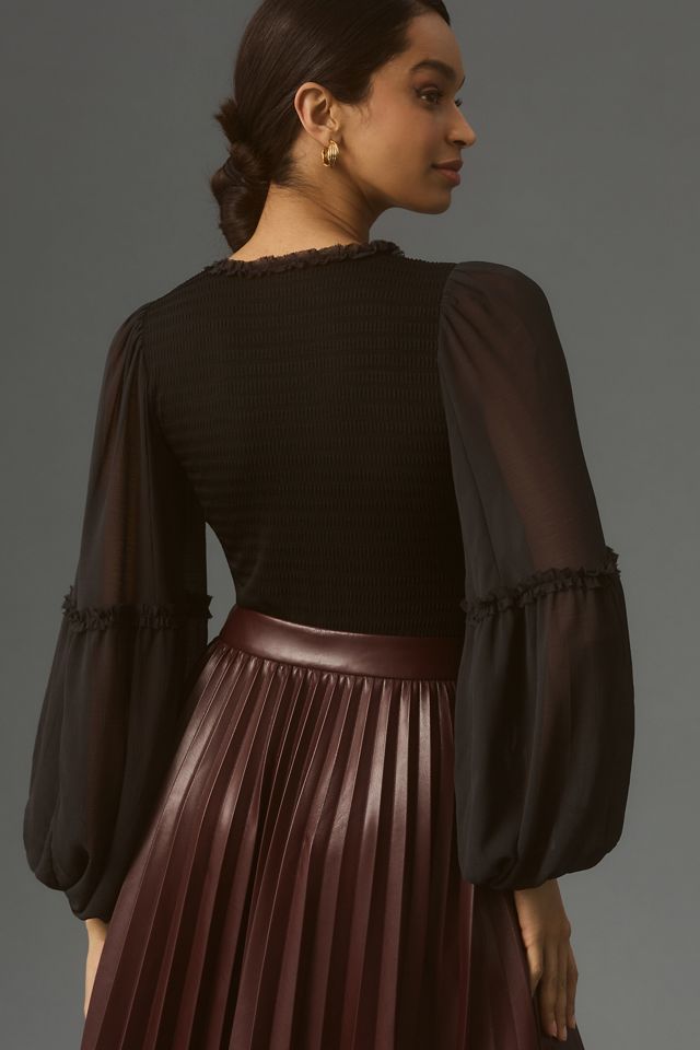 By Anthropologie Deep-V Puff-Sleeve Bodysuit #1
