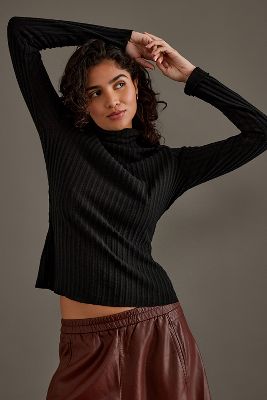 Shop Pilcro Long-sleeve Turtleneck Knitted Top In Black