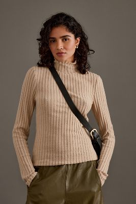 Pilcro Long-sleeve Turtleneck Knitted Top In Beige