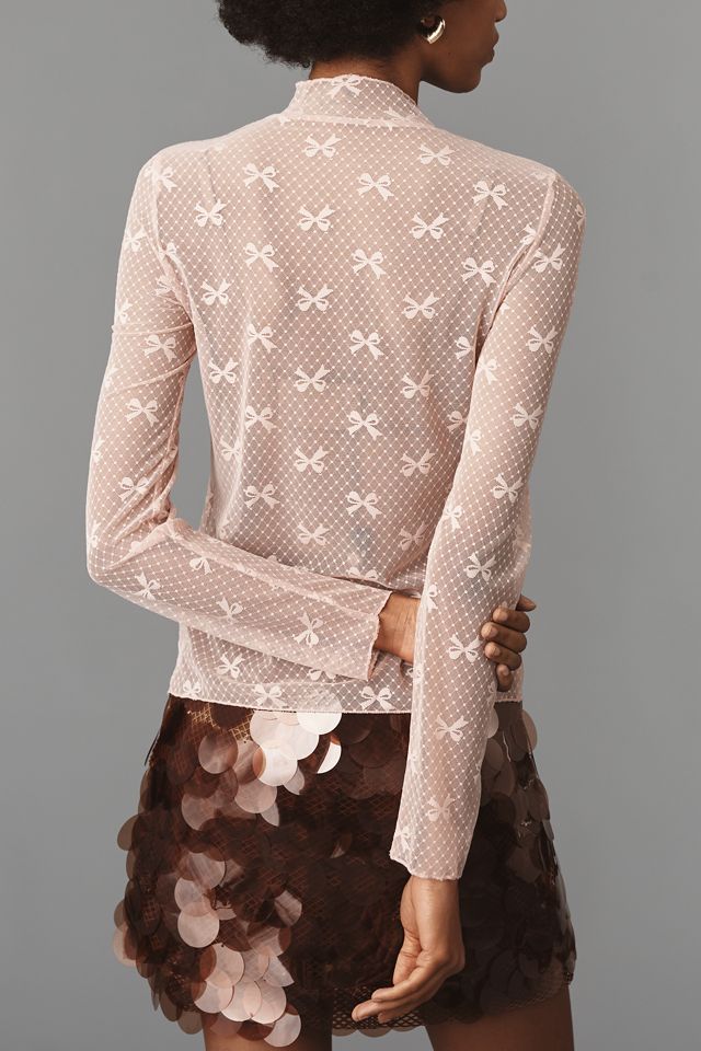 Maeve Bow Lace Turtleneck Top #1