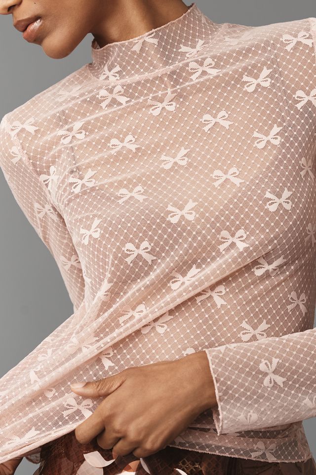 Maeve Bow Lace Turtleneck Top #2