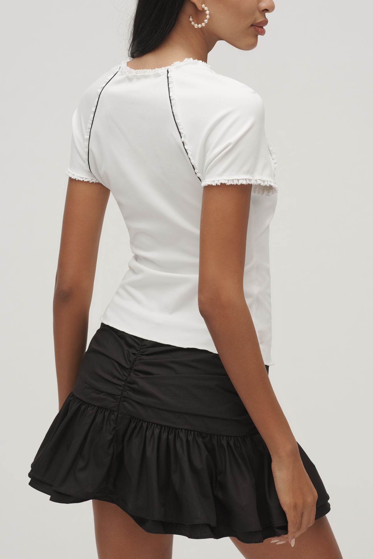 Maeve Mock-Neck Lace-Trim Tee