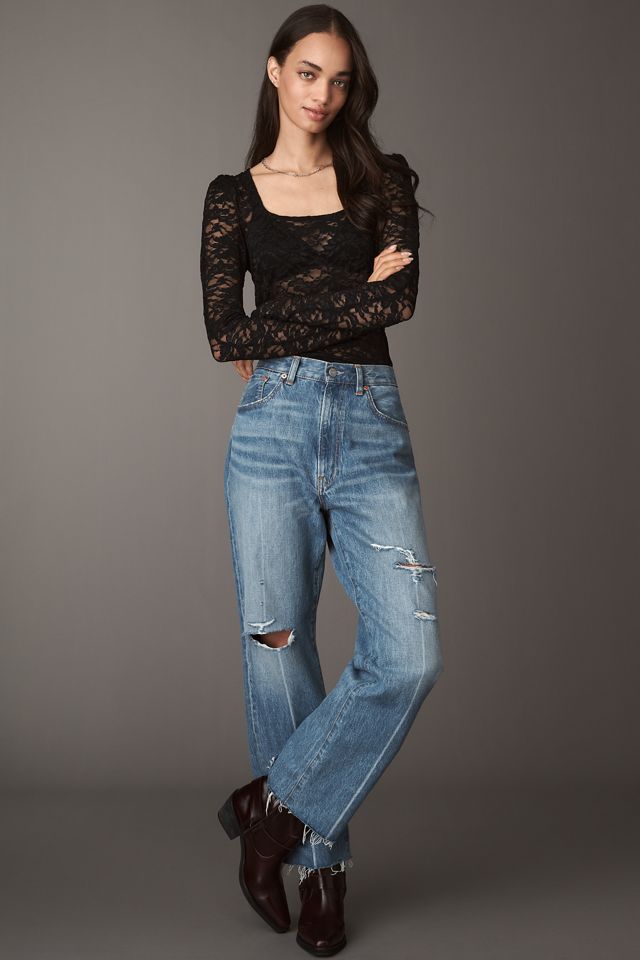 By Anthropologie Puff-Sleeve Sheer Lace Top #2