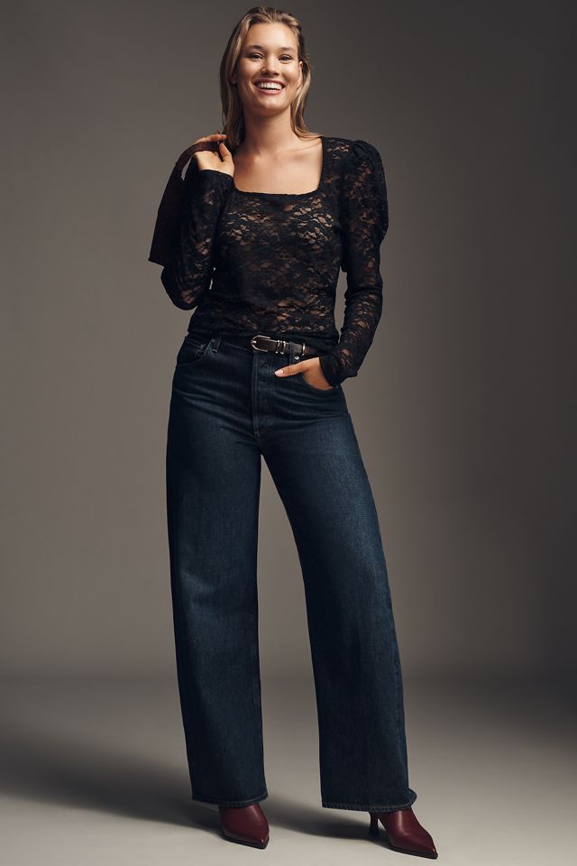 By Anthropologie Puff-Sleeve Sheer Lace Top #7