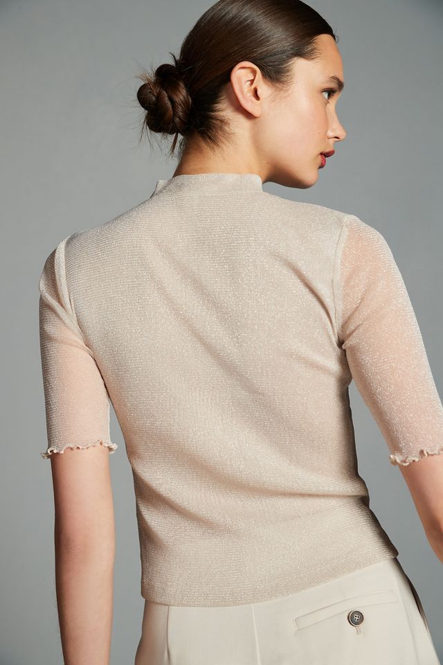 By Anthropologie Lurex Mesh Short-Sleeve Mock-Neck Top #2