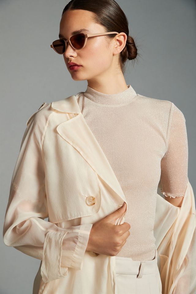 By Anthropologie Lurex Mesh Short-Sleeve Mock-Neck Top #1