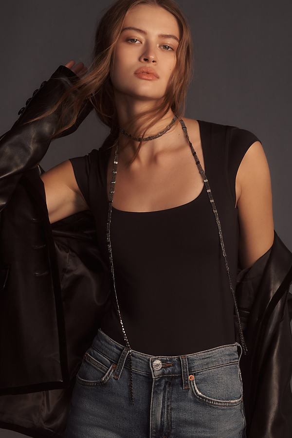 Rd Style Second Skin By  Tiara Cap-sleeve Bodysuit In Black