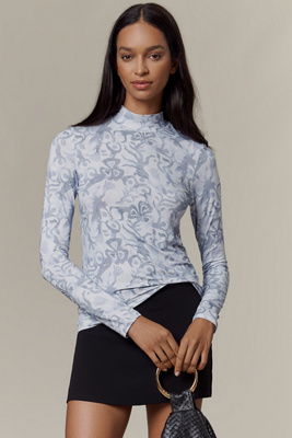 Scotch & Soda Long-sleeve Allover Printed Top In Blue