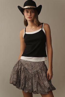 PILCRO DOUBLE-LAYER SCOOP-NECK CROP TANK TOP 