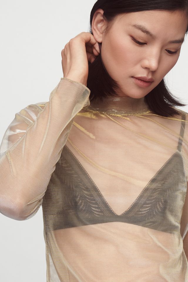By Anthropologie Long-Sleeve Sheer Shimmer Turtleneck Top #1