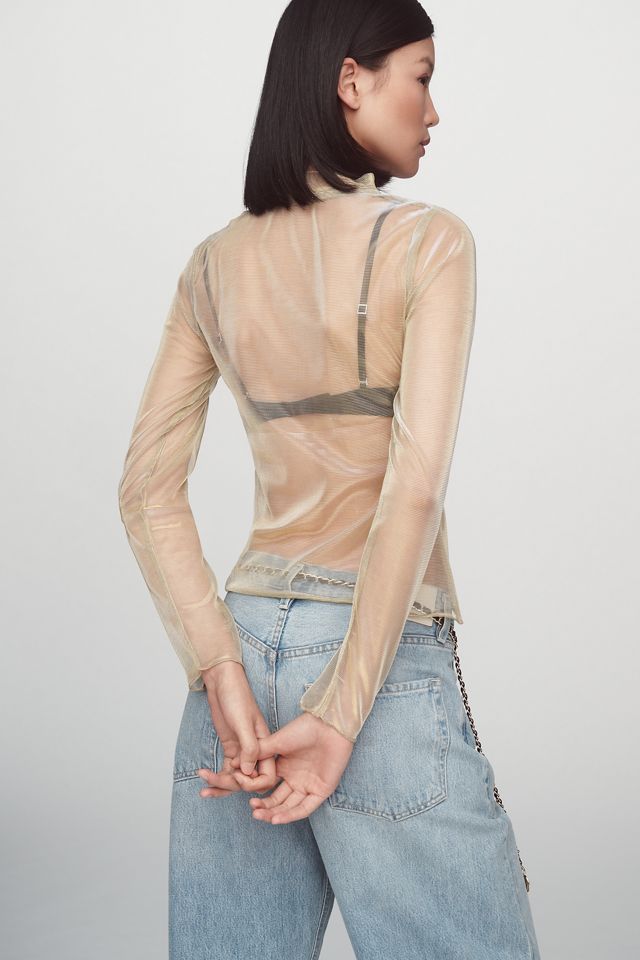 By Anthropologie Long-Sleeve Sheer Shimmer Turtleneck Top #2