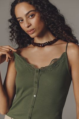 By Anthropologie Lace Trim Button-Front Tank Top