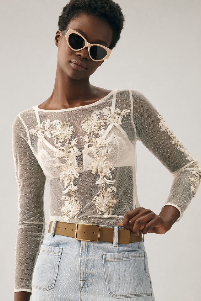 Maeve Sheer Embellished Top