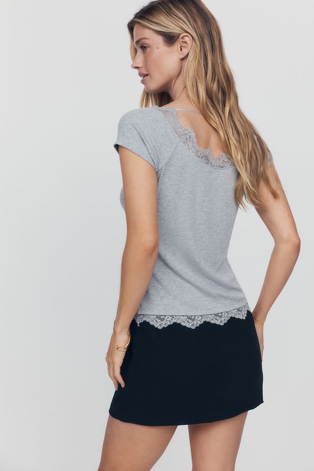 Maeve 100% Cotton Lace-Trim Ribbed Tee #2