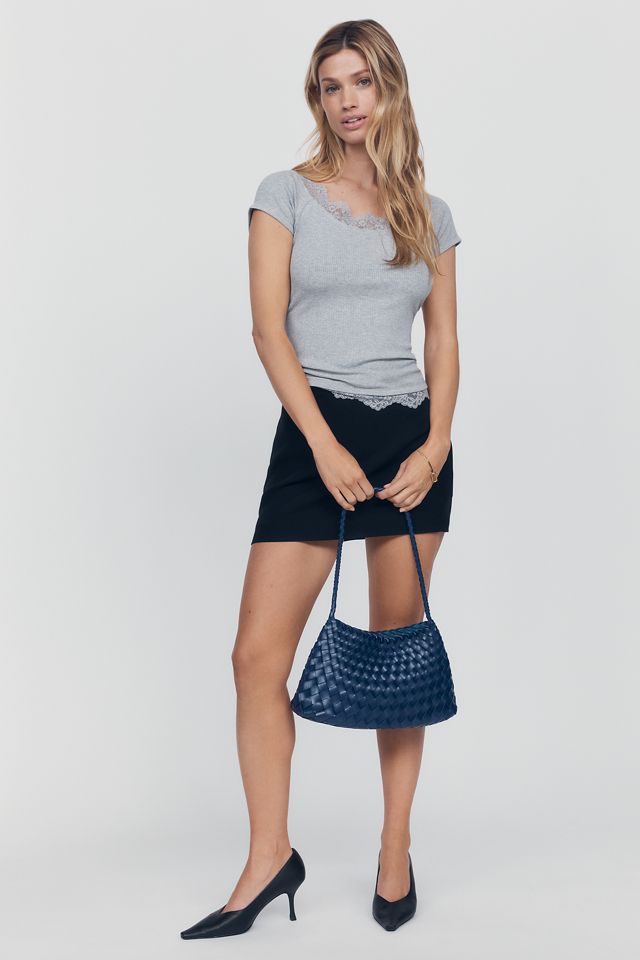 Maeve 100% Cotton Lace-Trim Ribbed Tee #3