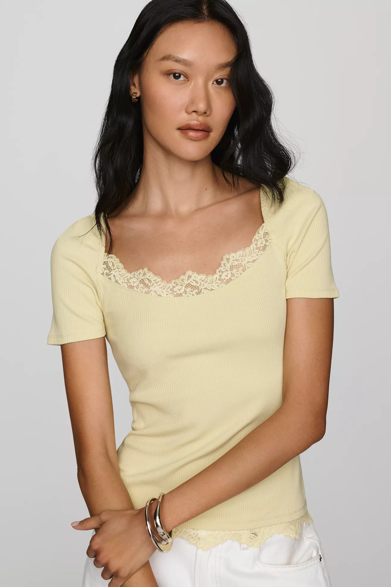 Maeve 100% Cotton Lace-Trim Tee