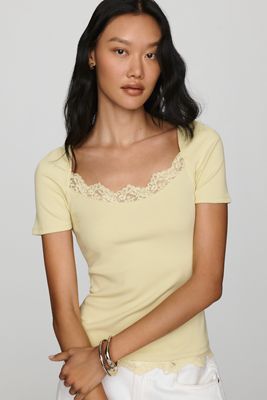 Maeve 100% Cotton Lace-Trim Tee