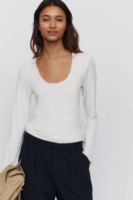 Maeve Lace Trim Long Sleeve Tee