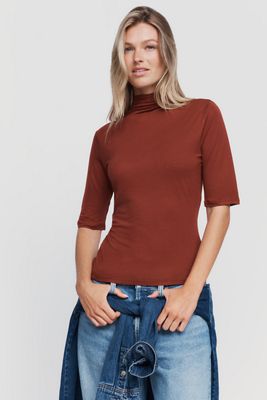 Pilcro Hartley Wool-Blend Tissue Weight Mock-Neck Top