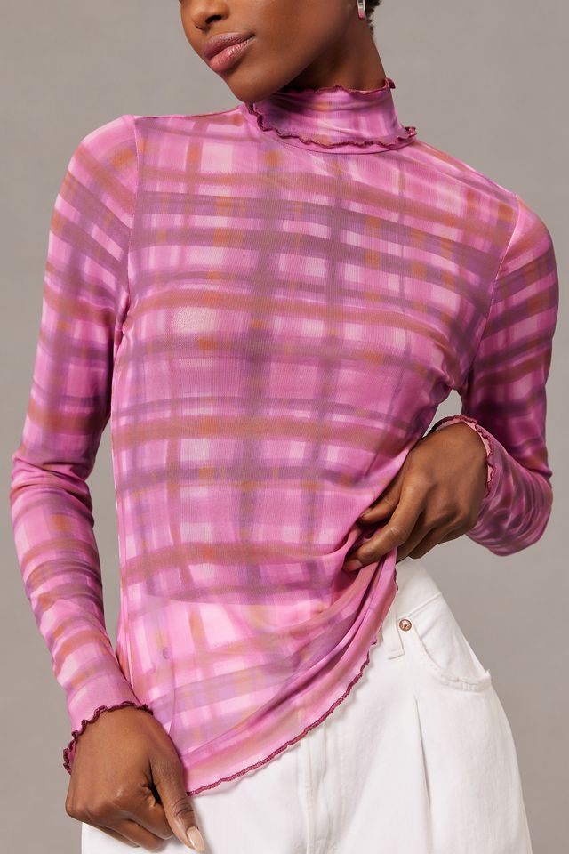Pilcro Plaid Turtleneck Top #3