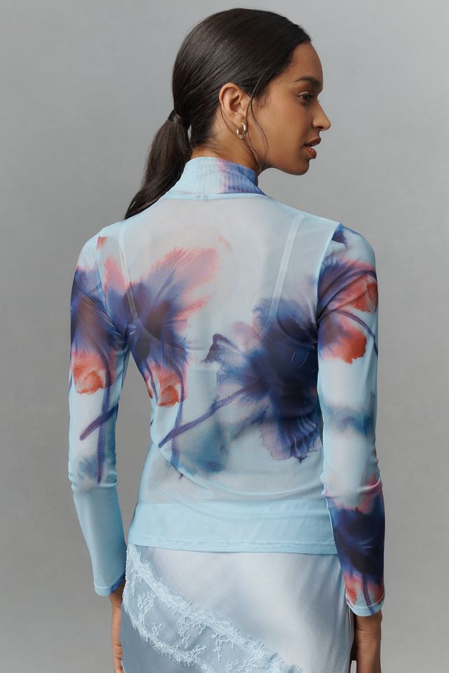 By Anthropologie Mesh Turtleneck Top