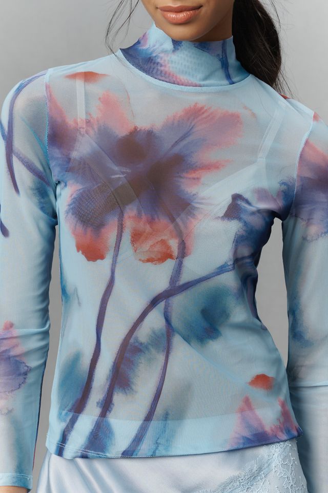 By Anthropologie Mesh Turtleneck Top