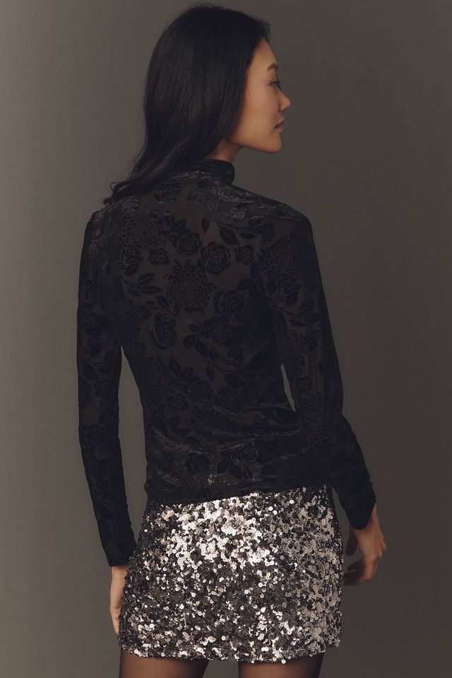 By Anthropologie Flocked Mock-Neck Long-Sleeve Top #2