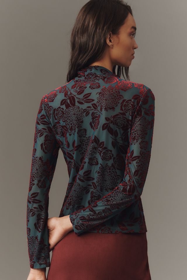 By Anthropologie Flocked Mock-Neck Long-Sleeve Top #1