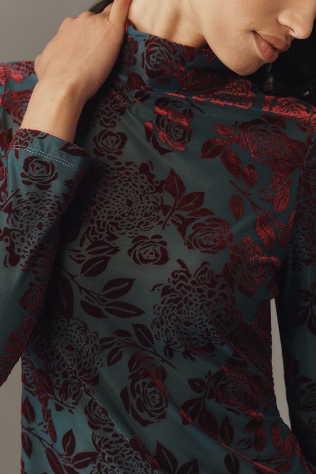 By Anthropologie Flocked Mock-Neck Long-Sleeve Top #3