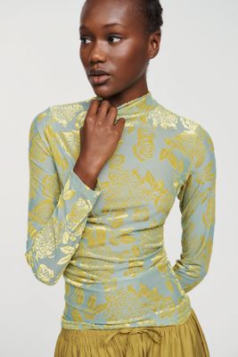 By Anthropologie Flocked Mock-Neck Long-Sleeve Top