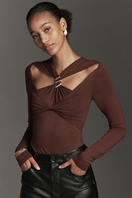 By Anthropologie Layered Cut-out Bodysuit In Brown