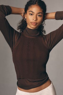 Zeagoo Women's Sexy Mock Turtle Neck Long Sleeve Tops Sheer